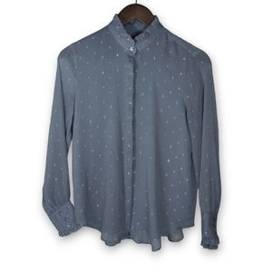 Ann Taylor Gray and Silver Polka Dot Long Sleeve Blouse - Women's Size Small